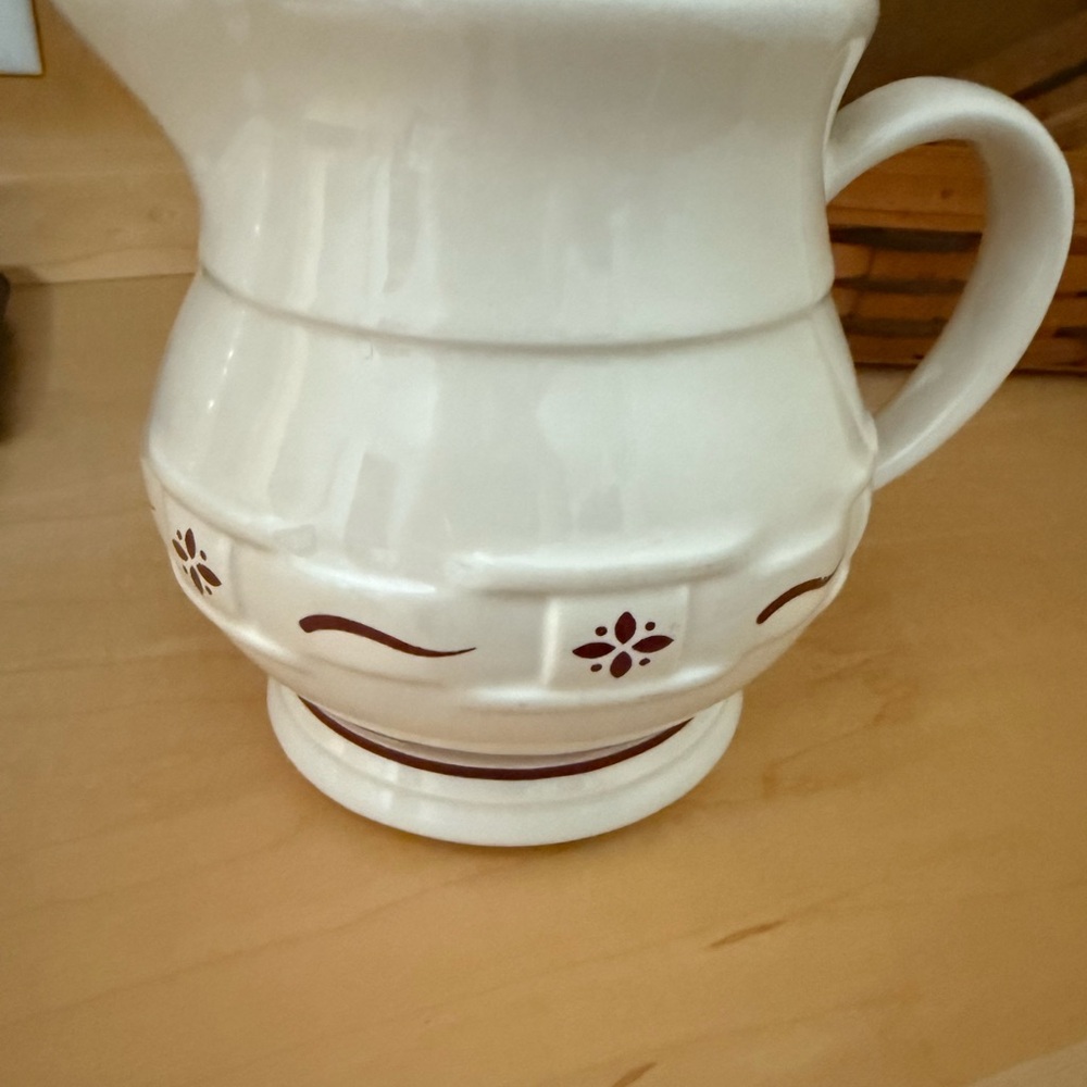 Longaberger Ceramic Pitcher with Maroon Accents
